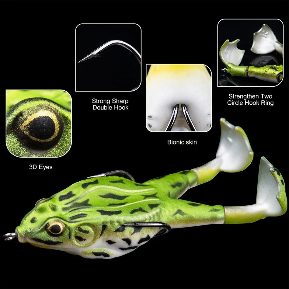 Froschköder, weicher Tubenköder aus Kunststoff mit Haken, Oberflächenköder mit weichen 3D-Augen, künstlicher, hängender Angelköder