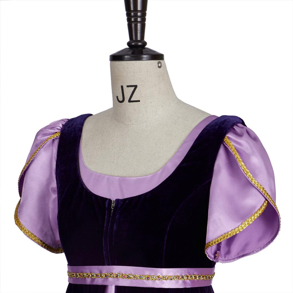 Bridgerton Inspired Gold Velvet Two-Piece Medieval Gown with Long Skirt for Stage Performance