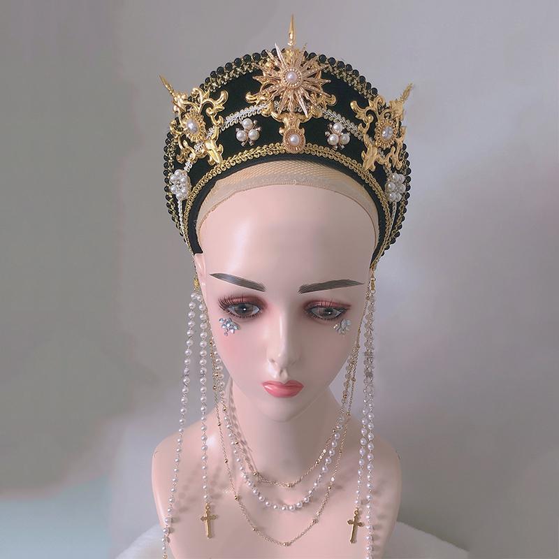 Lolita Gothic KC Crown Church Pope Tiara Renaissance Headband DIY Vintage Baroque Hat Headpiece Decor Headwear Props