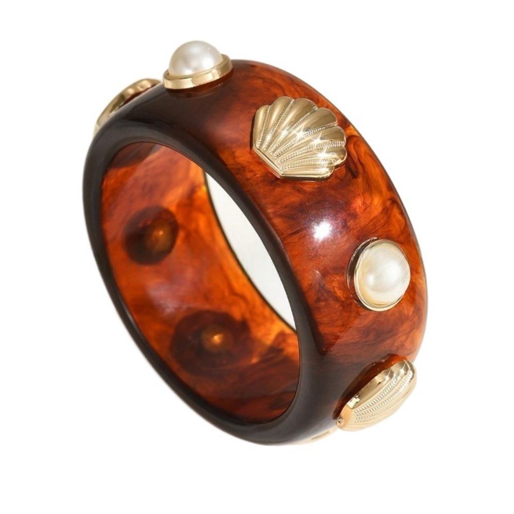 Round Bohemian Bangle Wide Chunky Wrap Wristbands Resin Pearl Shell Bracelet  Girls