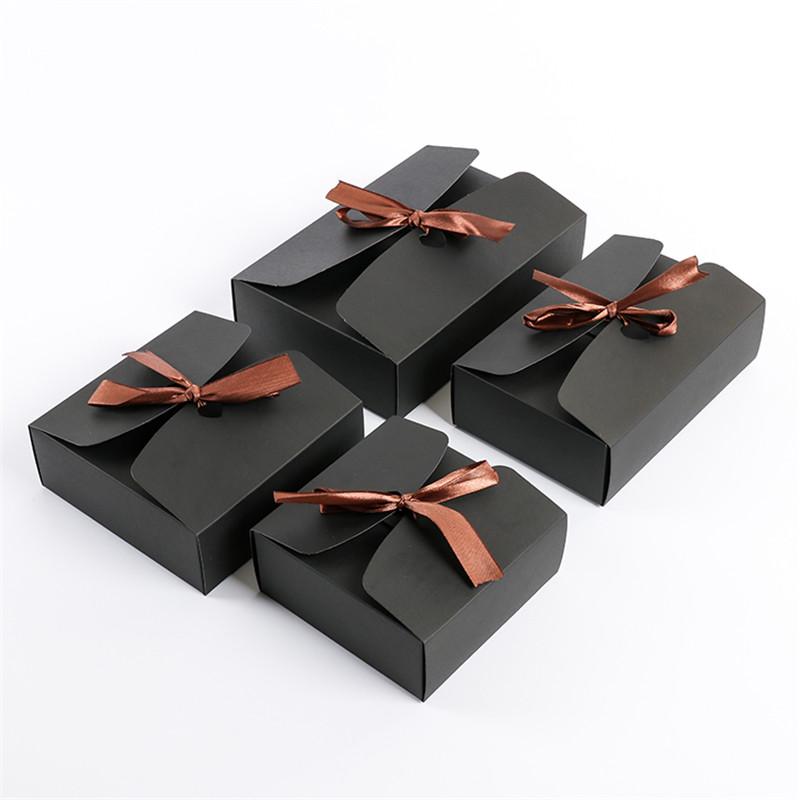 10Pcs Kraft Paper Gift Boxes With Bows For Nougat Handmade Biscuits Christmas Candy Packaging Baby Shower Party Supplies