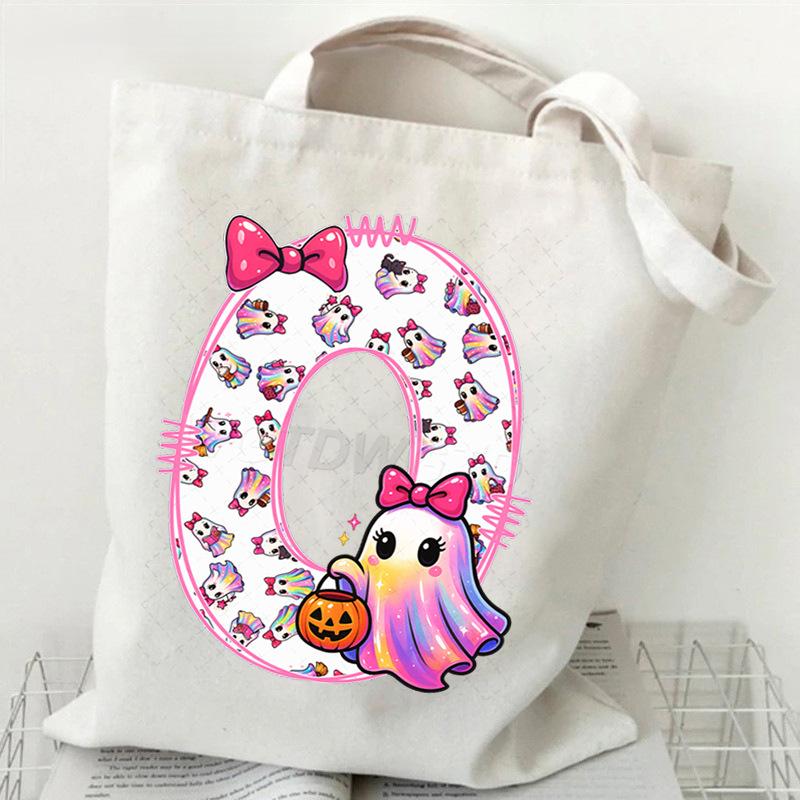 Halloween personalized print student canvas bag tutoring bag 26 letters fashion shoulder bag women large capacity