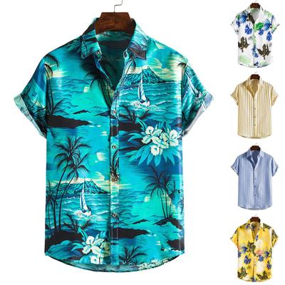 Spring And Summer Men's Beach Shirt Hawaiian Short-sleeved Flower Shirt