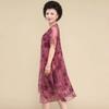 Mother Midi Dress Flower Print Double Layers Irregular Hem Round Neck Short Sleeves Mid-calf Length Thin Soft Plus Size Lady Dress