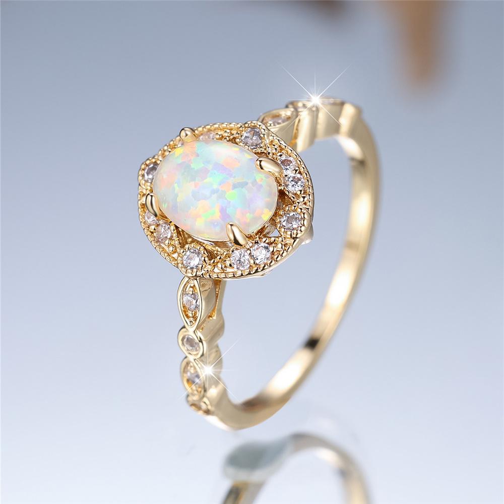 Trendy White Oval Opal Ring Vintage Fashion Gold Color Wedding Bands Engagement Rings For Women Men Minimalist Jewelry
