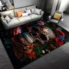 Colorful Skull and Floral Pattern Carpet, Dark Gothic Decorative Rug Suitable for use as an anti-slip for living room bedroom sofas