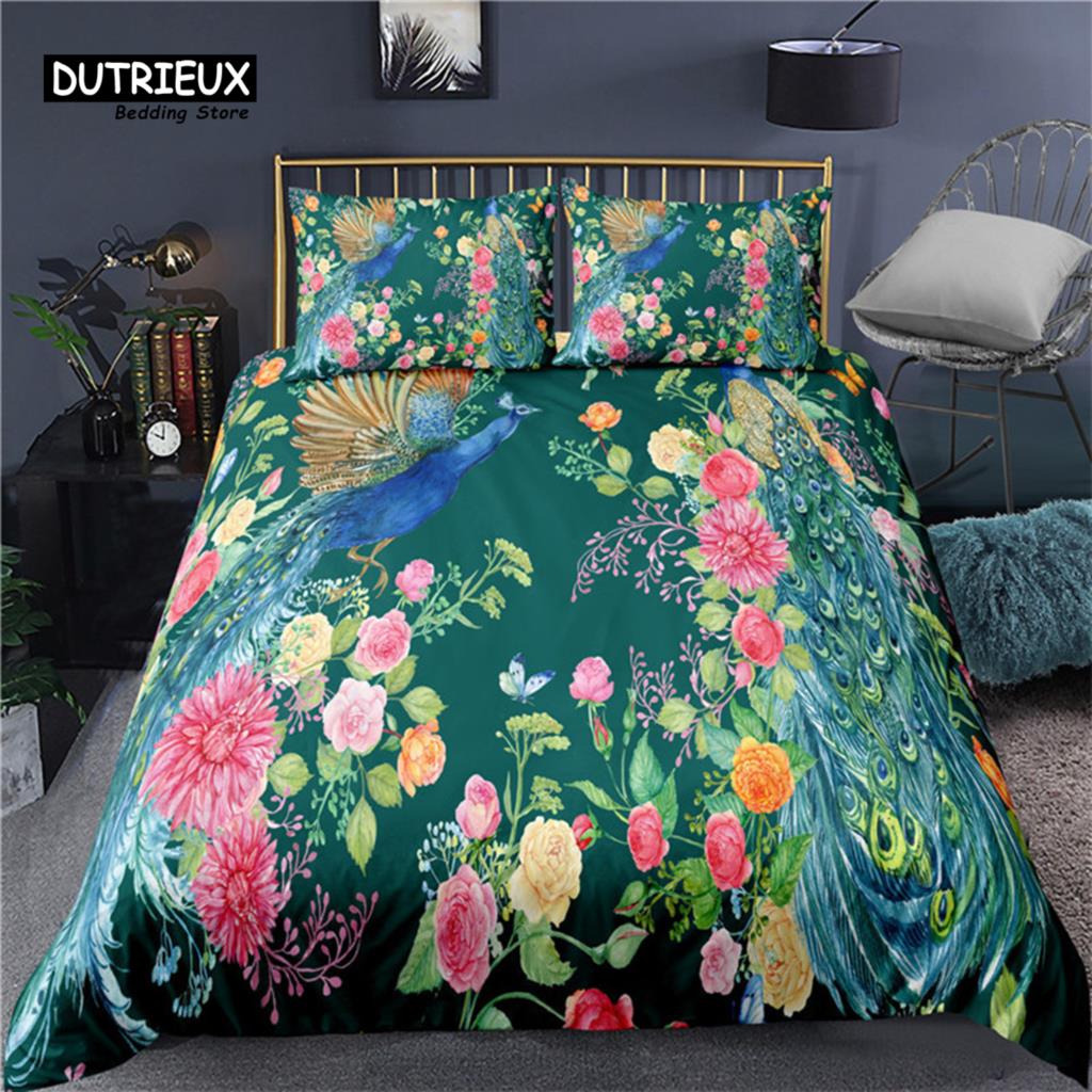 Colorful Peacock Duvet Cover Double King Queen Size Soft Peacock Feathers Bedding Set Microfiber Quilt Cover For Kids Girl Boys
