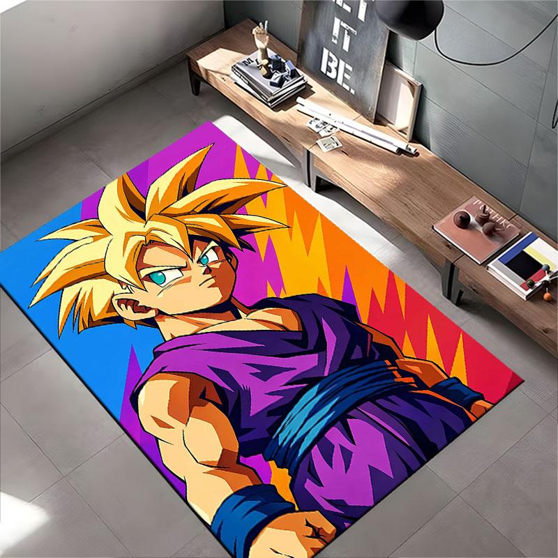 Anime Warrior on Vibrant Carpet suitable as a non-slip mat for the living room or bedroom sofa