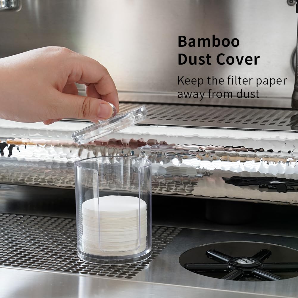 watchget Espresso Paper Filter Holder, Coffee Filter Storage Container with Lid, Acrylic Coffee Filter Dispenser, Fits 51mm54mm58mm Round Disposable