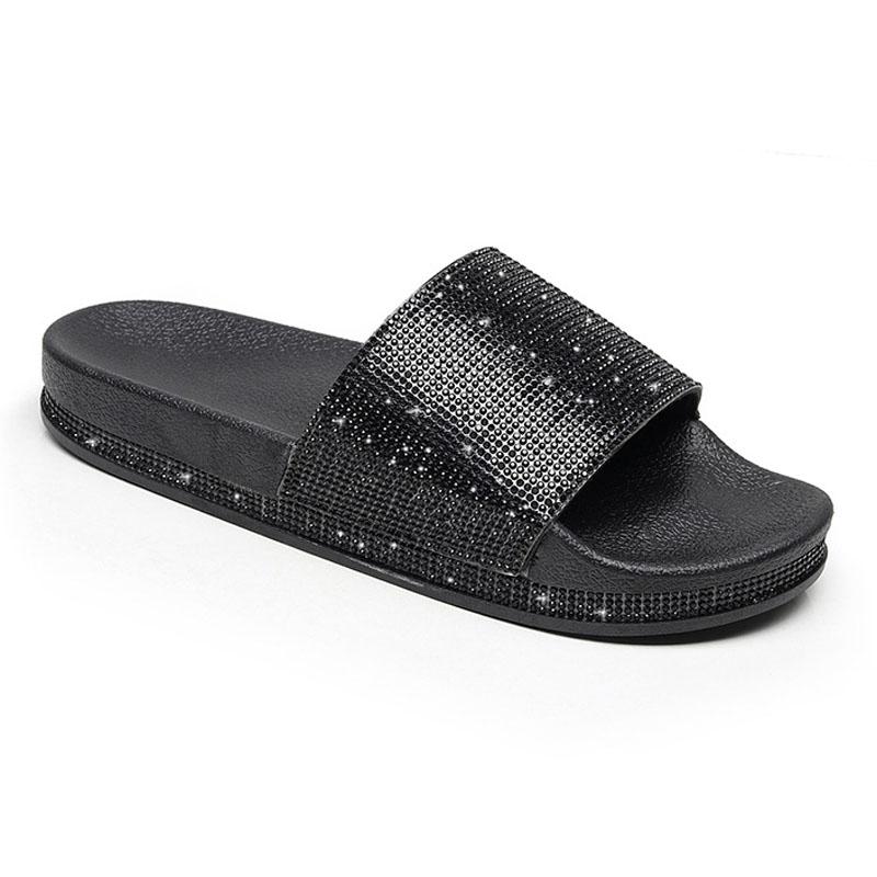 fashion Women Shoes Outdoor Beach Slippers 2024 Summer Crystal Flats Ladies Casual Flip Flops Rhinestone Glitter Platform Slippers