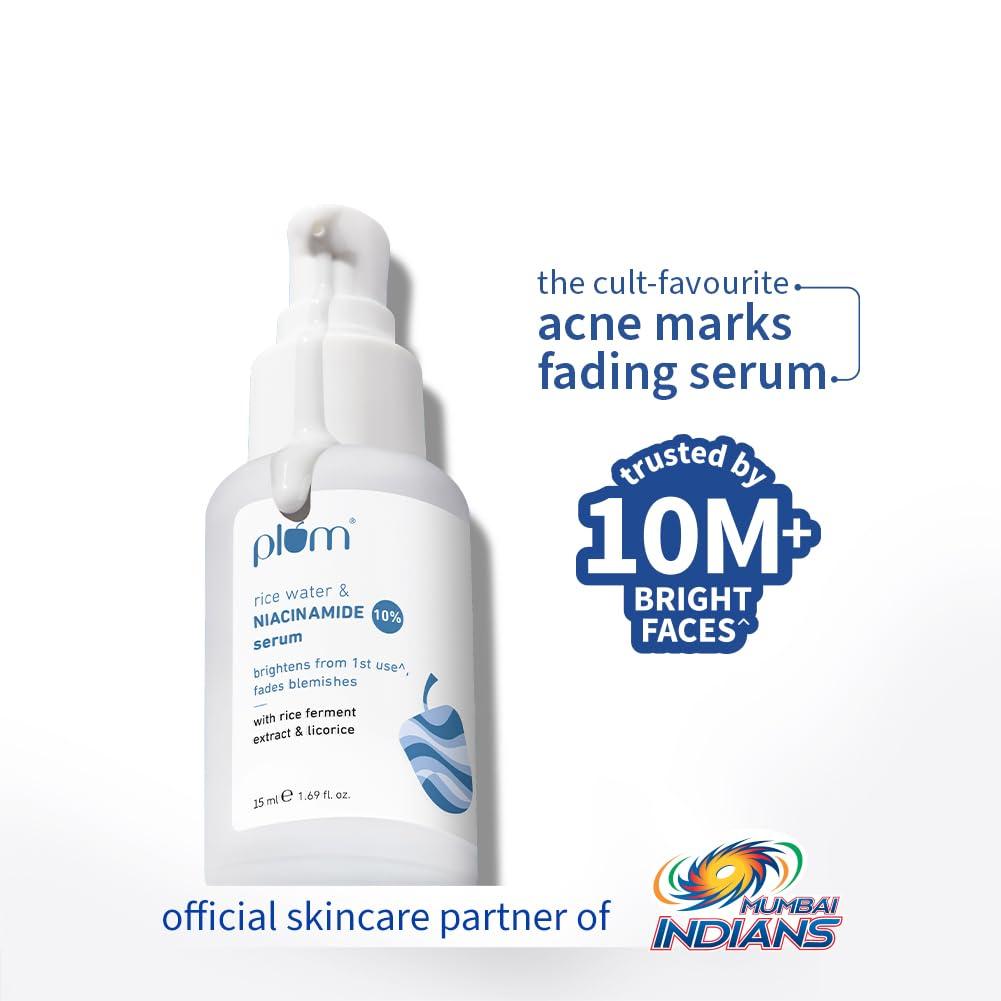 Pflaume 10% Niacinamid Serum mit Reiswasser | Sorgt für klare, strahlende & aufhellende Haut | für zu Akne neigende, Misch-, fettige & empfindliche Haut | Öl C