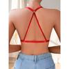 Plus Size Halter Lace Bra Front Closure Deep V Wirefree Bralette Sexy Plunge Lingerie for Curvy Women