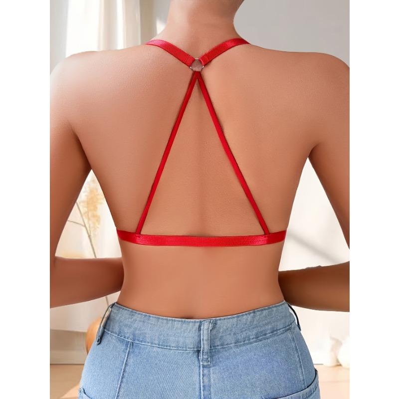 Plus Size Halter Lace Bra Front Closure Deep V Wirefree Bralette Sexy Plunge Lingerie for Curvy Women