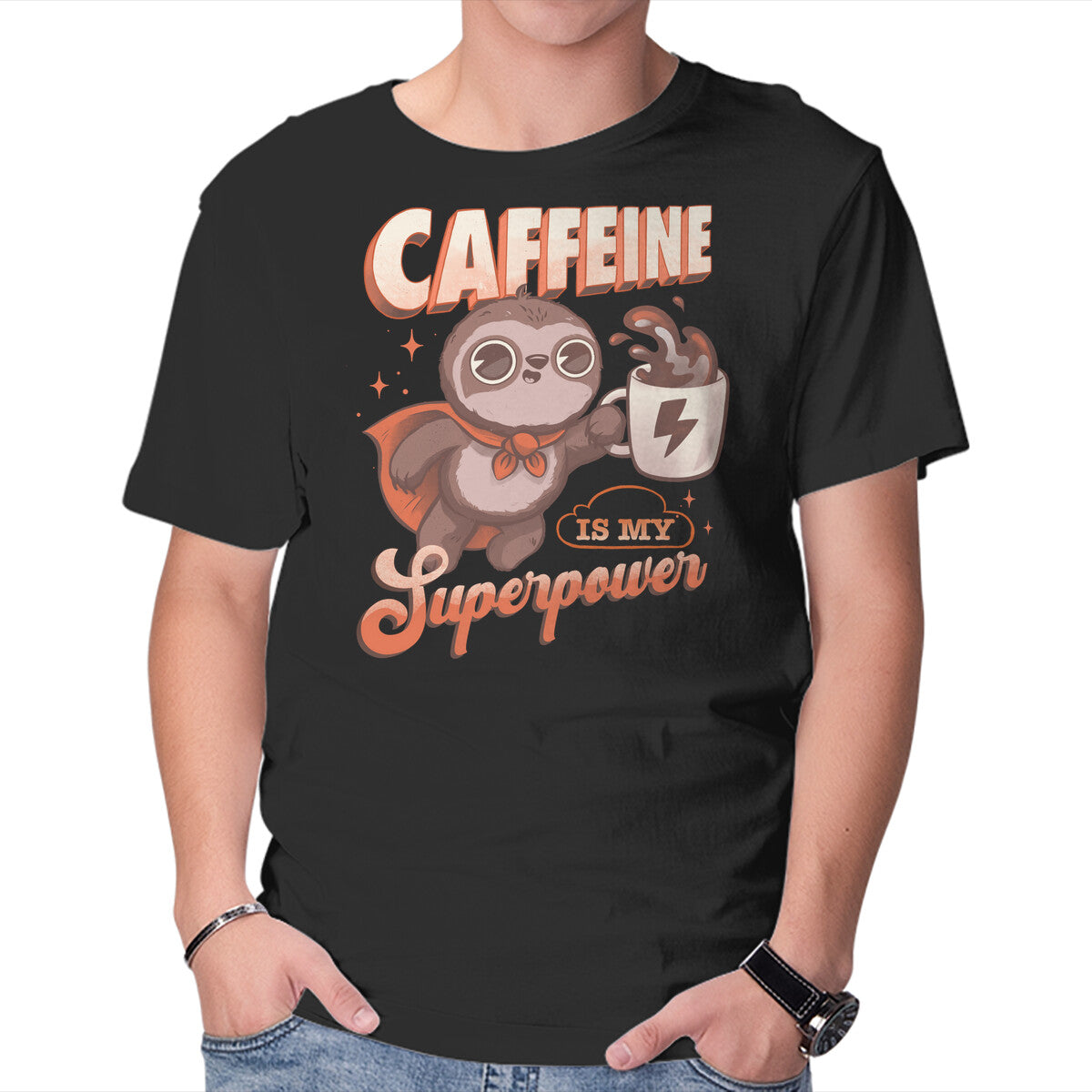 Unisex Crew Neck T-Shirt Caffeine Is My Superpower Graphic Short Sleeve Casual Tee XXXL
