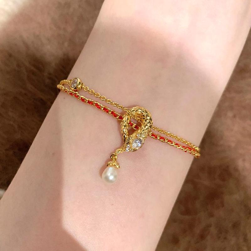 Горячая Распродажа Браслет с Кисточками Змея Духа Жемчуга 2025 Новый Знак Зодиака Форма Змеи Зодиака Кисточка Красная Веревка Браслет красный