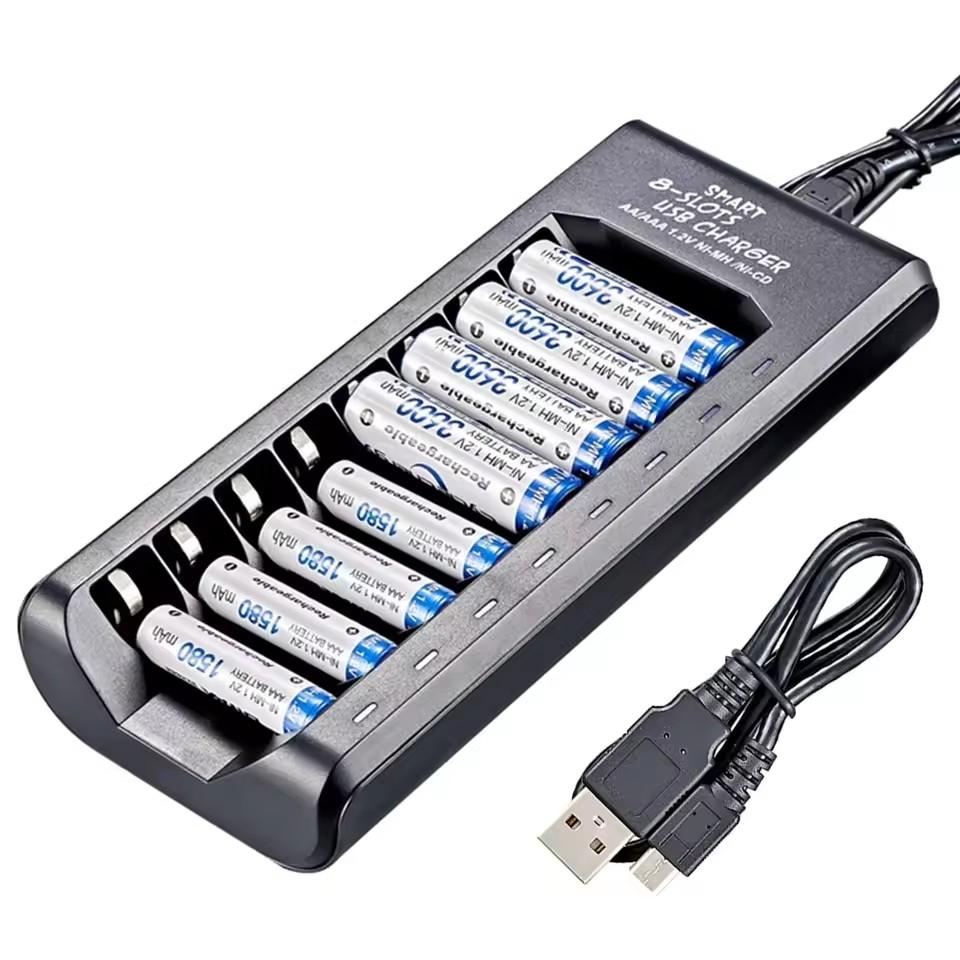 USB výstup 8 slotů Rychlé nabíjení Ochrana proti zkratu pro 1,2V NiMH AAA/AA baterie Nabíječka Nabíjecí nabíječka baterií