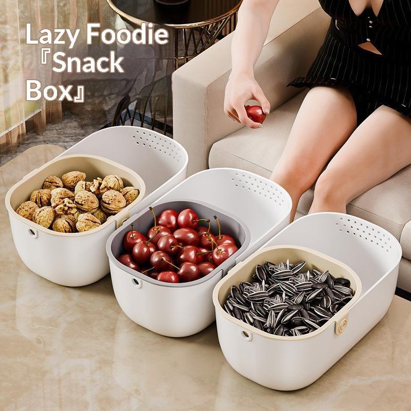 Double Layer Drain Basket Snacks Dried Fruit Box Thickened Household Fruit Plate Kitchen Drain Tray 1Pc
