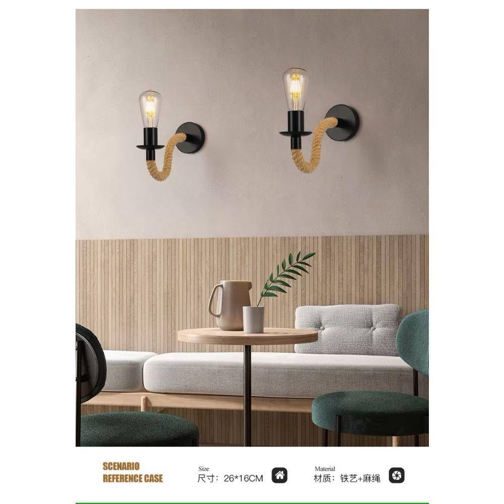 Solid Wood Vintage Industrial E27led Wall Light Retro Classic Hemp Rope Decor Indoor Light for Bar Restaurant Bedroom Corridor