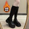 Women Platform Knee High Boots Female Thick Bottom Wedge Heels Punk Boots Ladies Autumn Winter PU Leather Motorcycle Botas Mujer