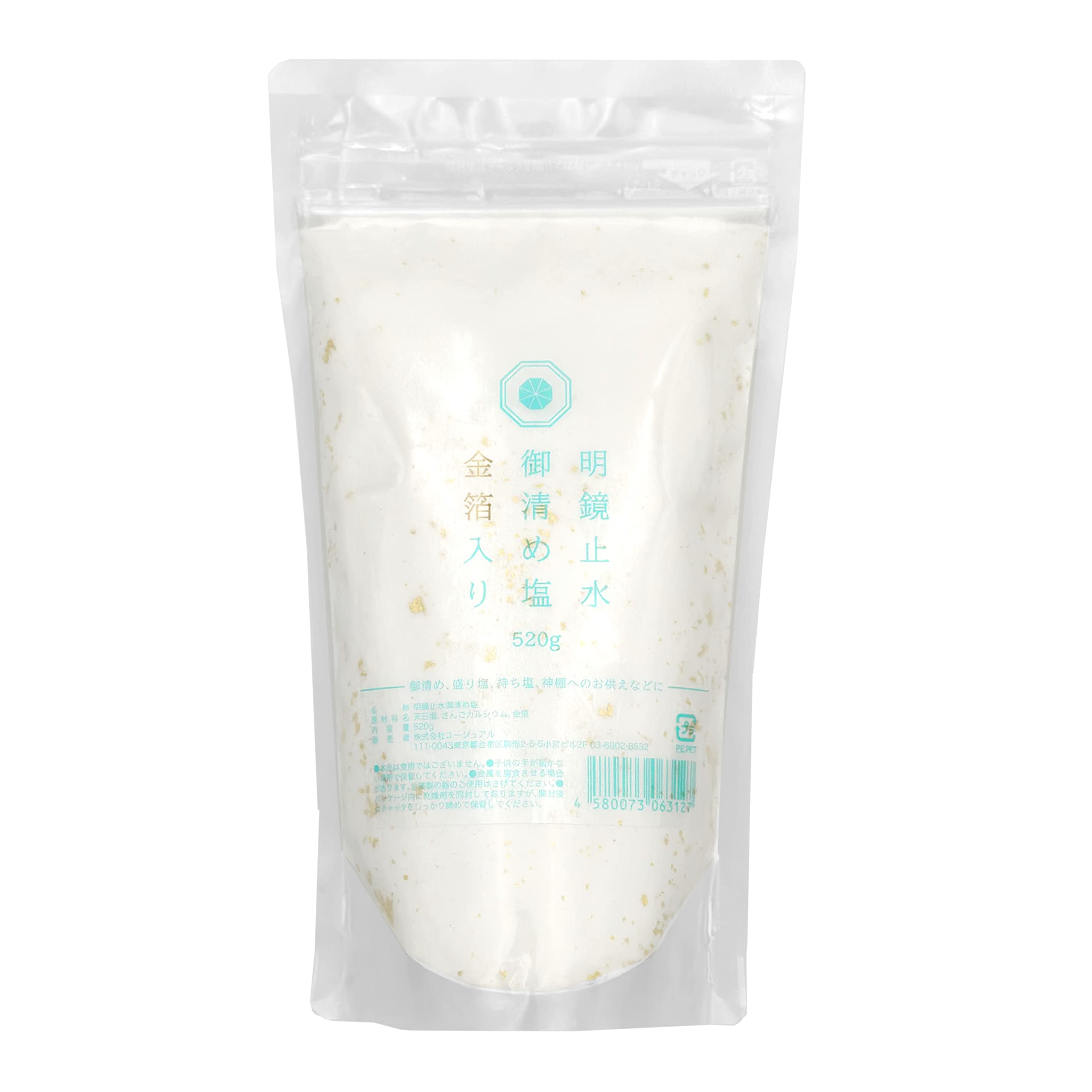 

Purifying Salt, Sun-Dried Coarse Salt with Gold Leaf, Meikyou Shisui (Mirror-Steady Water), 520g, for Mori Salt, Purifying Salt, Coarse Salt,