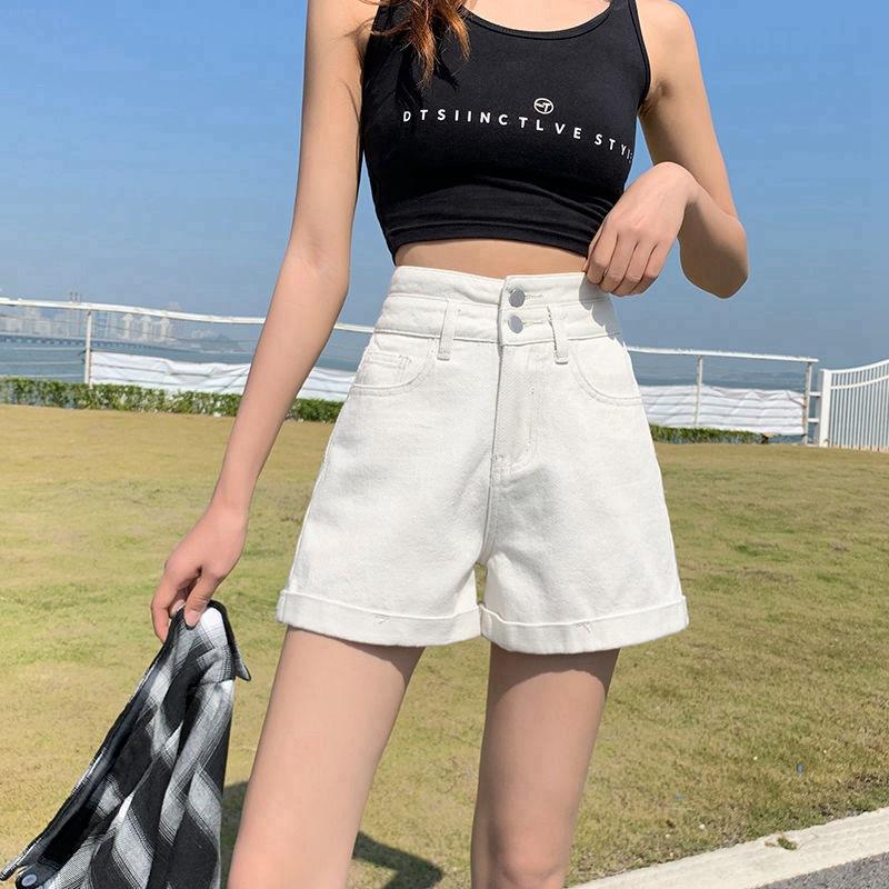 Classic and Minimalist Fashion Versatile Summer Women's Loose High-waisted Thin Burlap Wide-legged A-line Denim Shorts Individuality and Trendiness