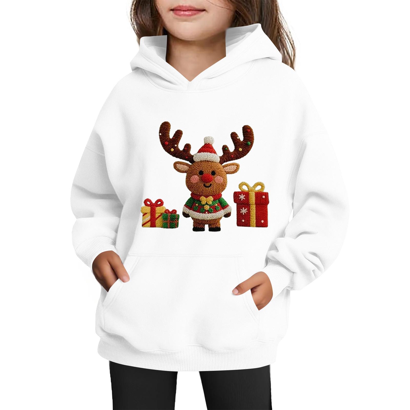 

Толстовки для девочек-подростков Худи с длинным рукавом на шнурке Пуловер Милое принтованное Худи оверсайз Рождество 160 белый