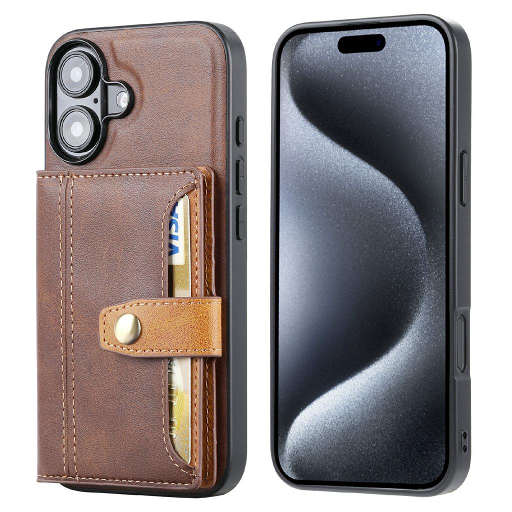 Etui na iPhone 16 z uchwytem na karty PU skóra+TPU podpórka pokrowiec na telefon