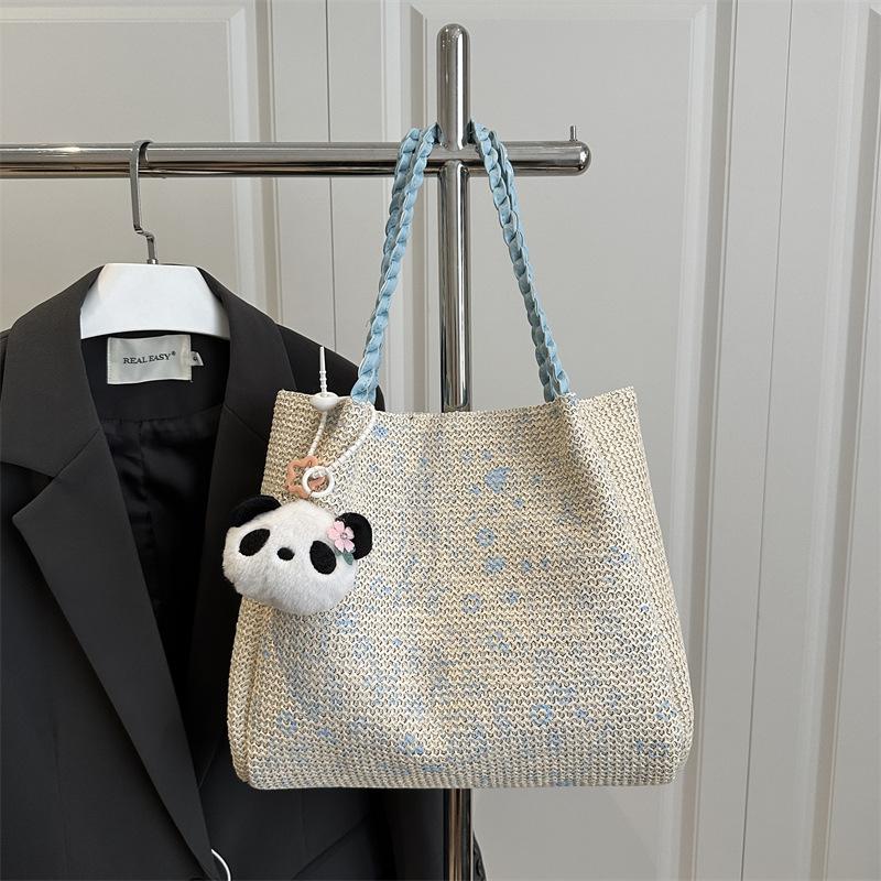 Korean leopard print handbag autumn and winter retro woven knitted bag fashionable large-capacity tote bag female cute student