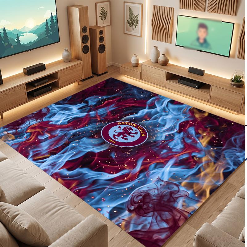 Tappeto in Velluto di Cristallo con Stampa Calcio Aston Villa, Comodo Assorbente d'Acqua Antiscivolo Tappeto per Pavimenti Interni
