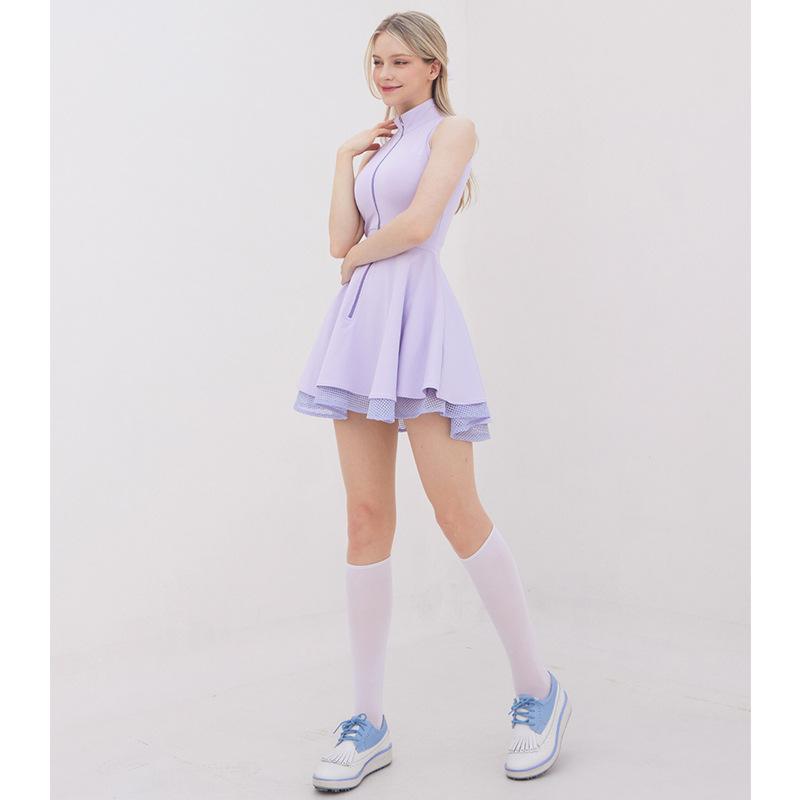 Fashion Tennis Golf Clothing Ladies Sleeveless Lace Sports Dress Quick Dry Half Zip Slim Dresses Women Girls Sports Jersey Skirt