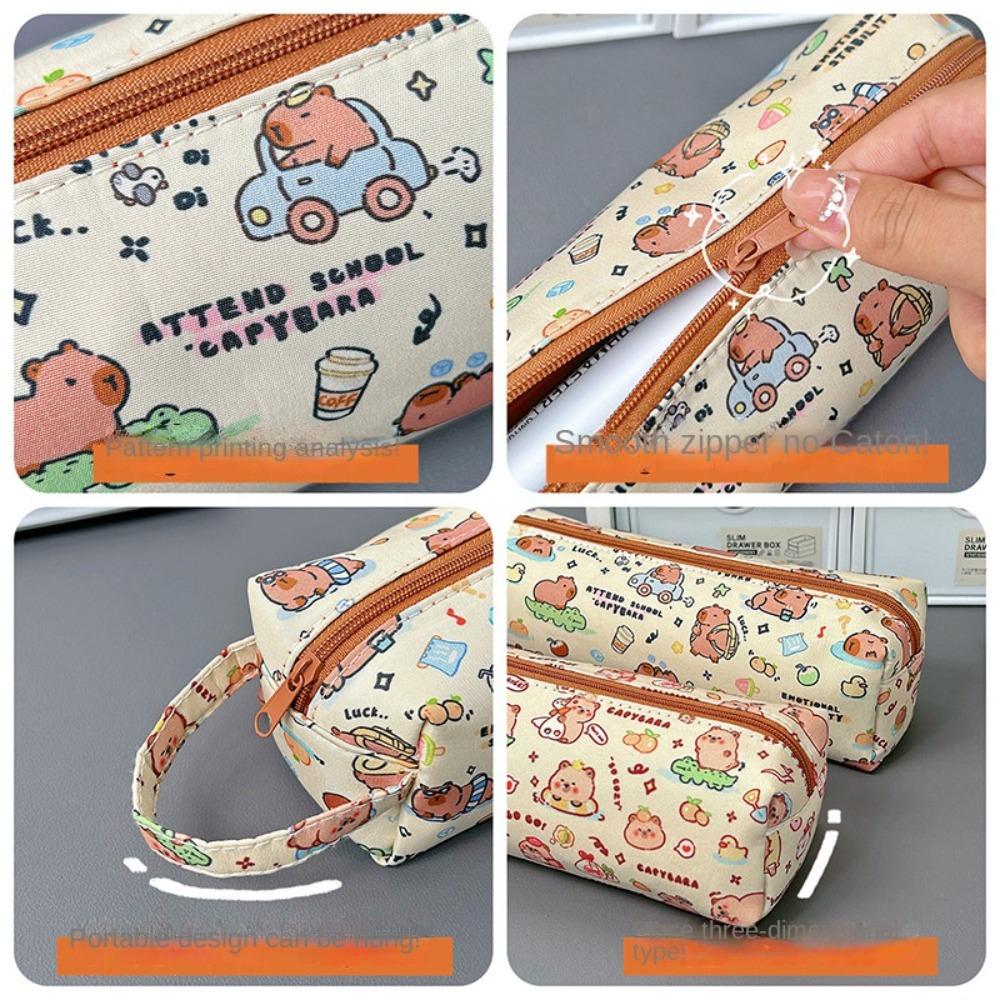 Canvas Capybara Stationery Bag Large Capacity Cartoon Pencil Bag Capybara Pencil Pouch  Students