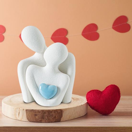 Ceramic Couple Hug Love Statue Mini Hugging Couple Sculpture Romantic Lover Figurine Home TV Stand Shelf Decor for Wedding Anniversary Valentine Gift