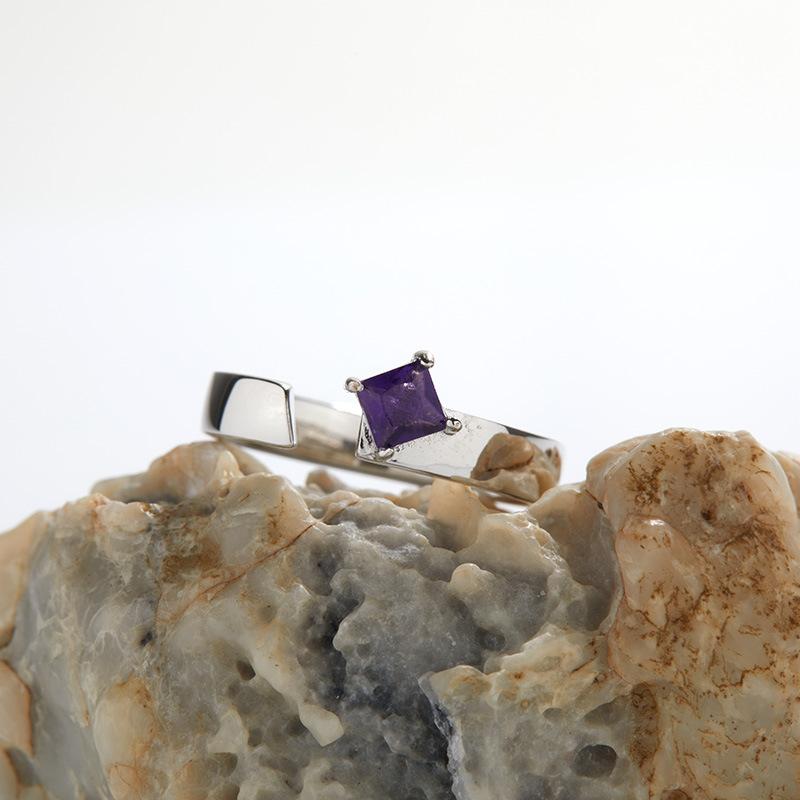 Simple Fashion Ring S925 Sterling Silver Inlaid Natural Multi-Color Square Colored Treasure Ring Women'S Retro Light Luxury High Sense