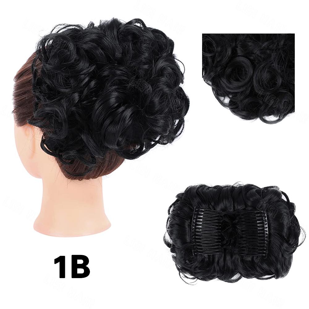 XINRAN Synthetischer Clip in lockigem Haar Dutt Pferdeschwanz Verlängerung Hochsteckfrisur Kämme Verlängerung Kurzer Dutt Perücke für Frauen Party Wear