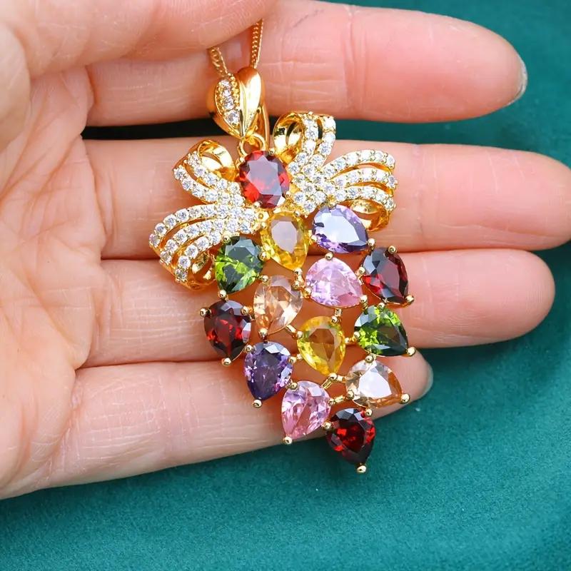 Creative Grape Design-Luxury Delicate Zirconia Pendant-  Gold-Plated Multicolor Pendant Necklace- Perfect For Weddings Gifts