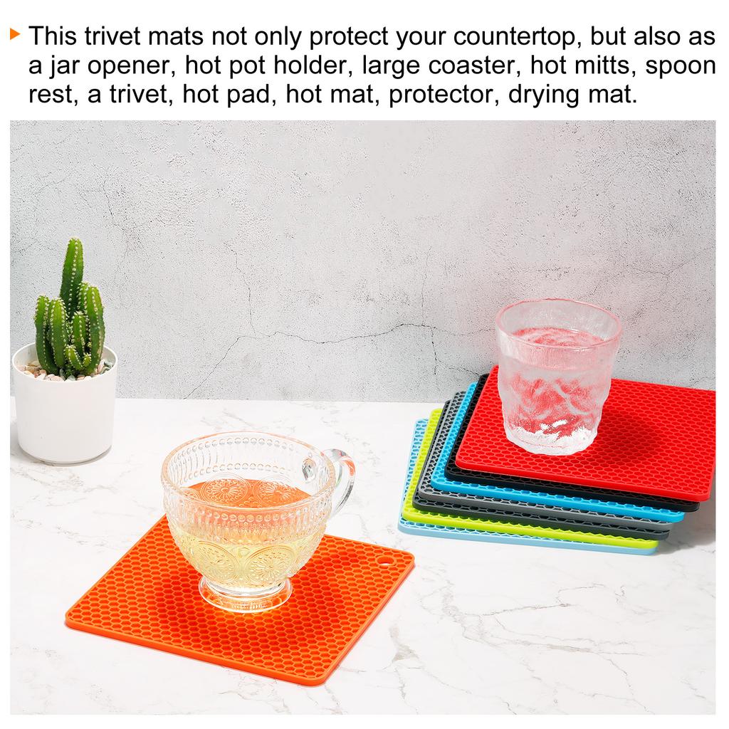 2pcs Uxcell Dish Drying Mat Set 18 X 18 Cm Silicone Reusable Drain Pad Heat Resistant Suitable for Kitchen Counter Fridge Drawer