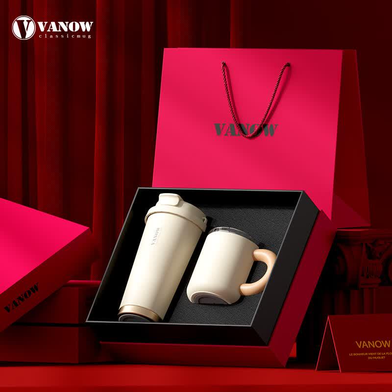 Vanow Ceramic Lined Insulated Coffee Mug Gift Set 500ml + 330ml Set
