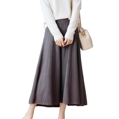 Pleated Knit Solid Elastic Midi Cold Perfect for Commuting [Leadamon-oee] Women's Skirt, Flared, Color, Waist, A-Line, Length, Long, Warm, Weather,
