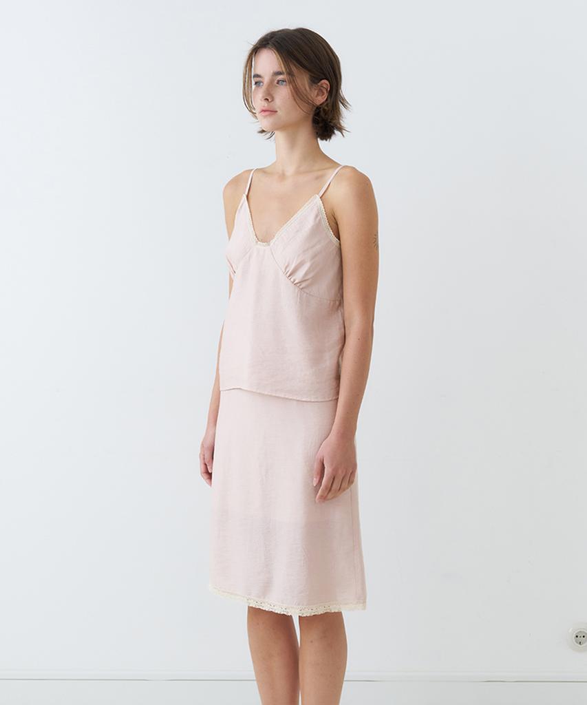 Bember Lace Trim Midi Skirt_Pink