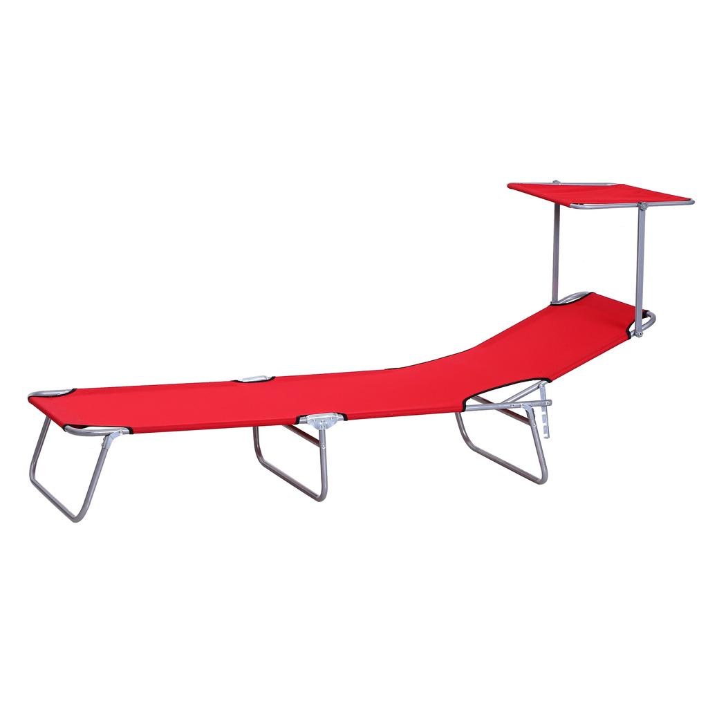Folding Sun Lounger, Lounge Chairs Reclining Sleeping Bed with Adjustable Sun Shade Awning for Beach, Patio