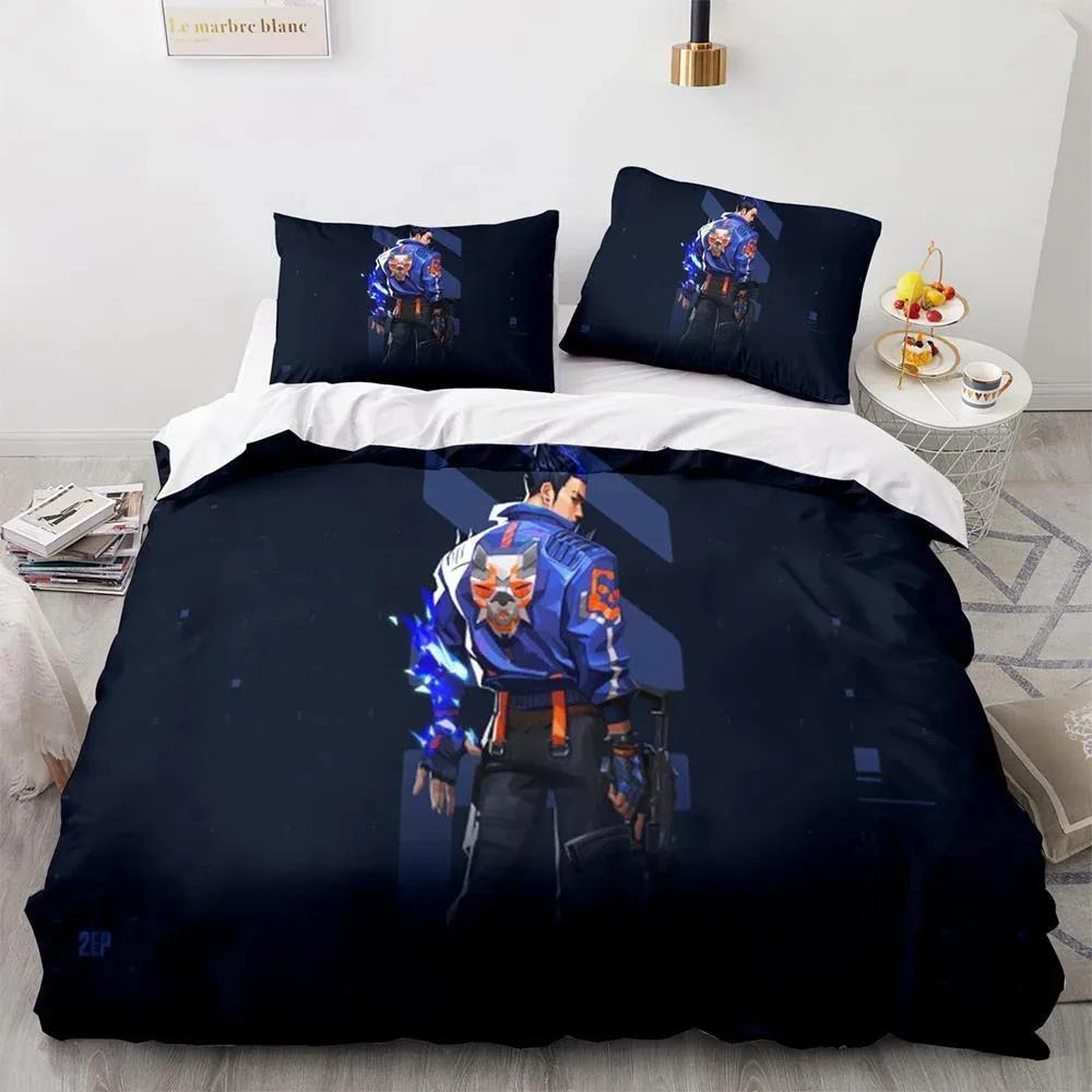 Game Valorant Neon Beding Set Young Boys Young Girls Twin Quen Sized Dimensions Soft Duvet Cover Pilowcase Bed Children Kids Adult People Fashion Home