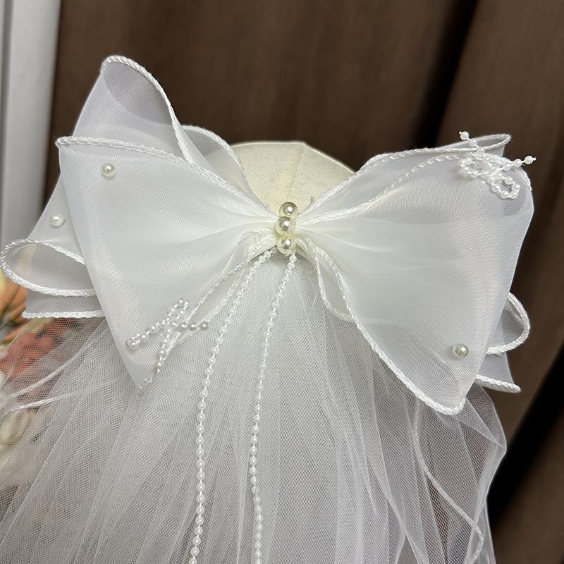 Elegante Velo da Sposa con Doppio Fiocco: Squisito Tocco di Pizzo Per il Tuo Velo da Sposa con Fermaglio Bianco Sacro per Acconciatura da Sposa