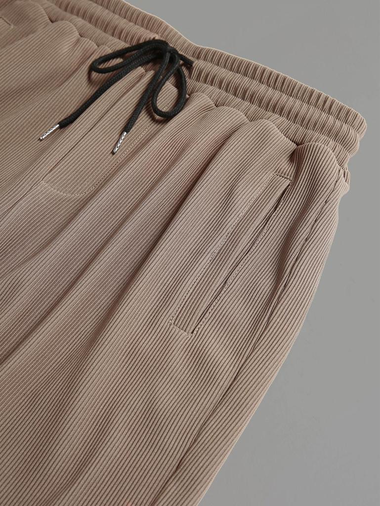 Men's Stand Collar Ribbed Jacquard Weave Button Front Long Sleeves Shirt and Straight Leg Drawstring Pants Set