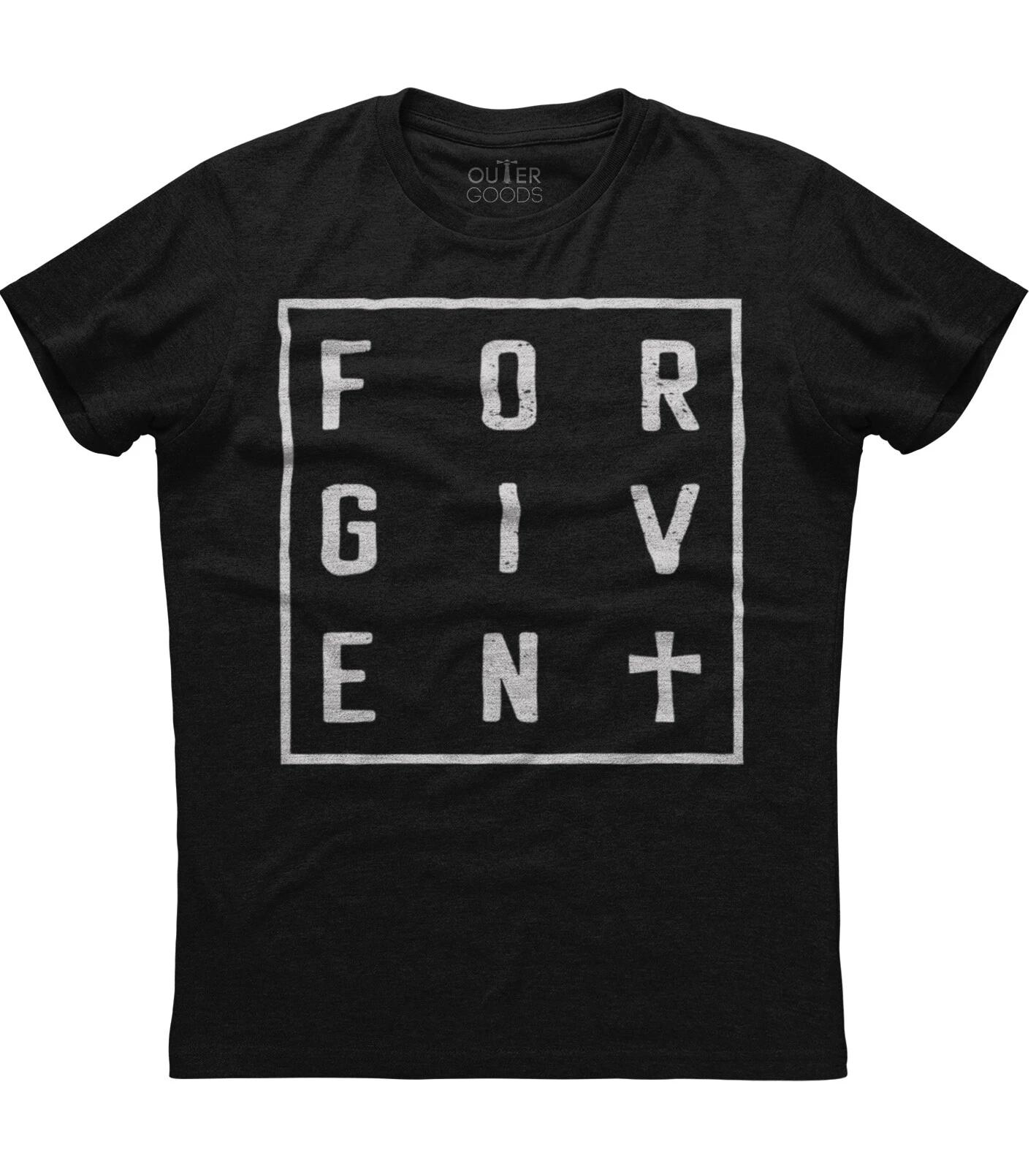 Forgiven Jesus Cross Printed Mens Christian Religious New Cotton Black T-shirt M
