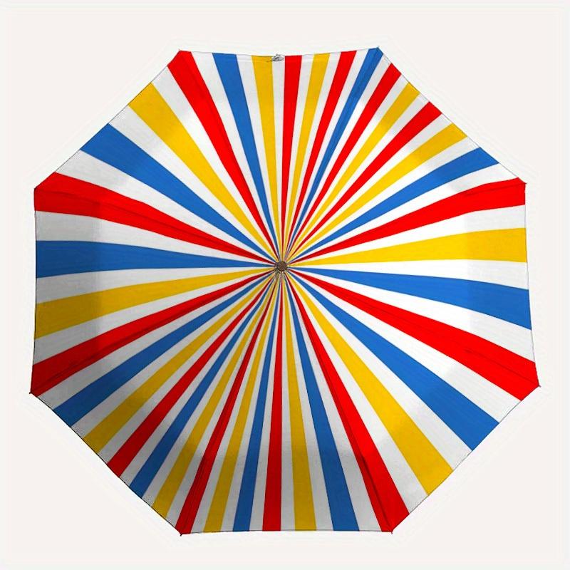 

1pc Colorful Stripes Automatic Open/Close Umbrella, Umbrella with cartoon Design, Portable Compact Umbrella for Men & Women, Good Holiday Gi