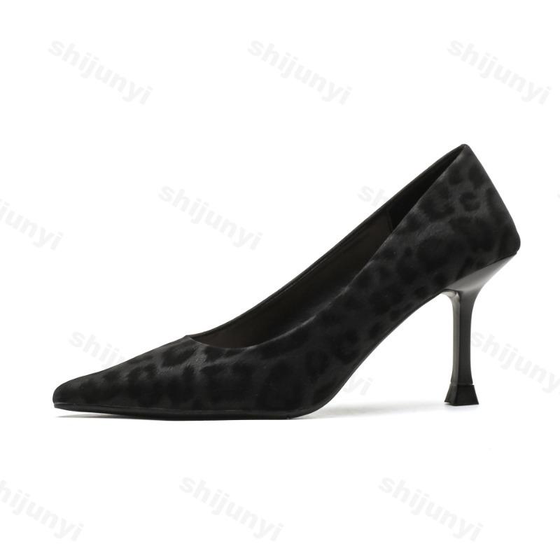 Fashion Women Shoes 2025 Spring New Fashion Pointed Toe Thin Heels Stripper Pumps Women Sexy Elegant Medium Heel Leopard High Heels