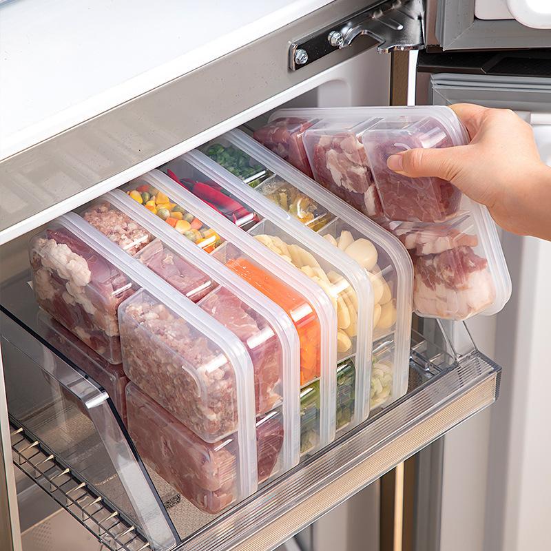 Refrigerator Storage Box Packed Meal Crisper Food Grade Sealed Food Frozen Meat 2/4/6 Compartment Refrigerated Storage Box