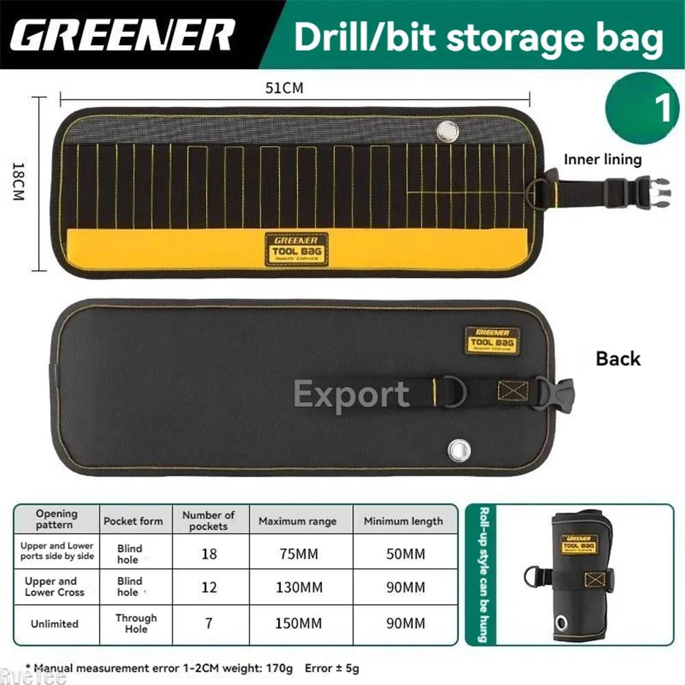 Greener 37 Holes Screwdriver Bit Drill Storage Bag Tool Pouch for Electrician Carpenter Multifunctional Thickened Roll Bag