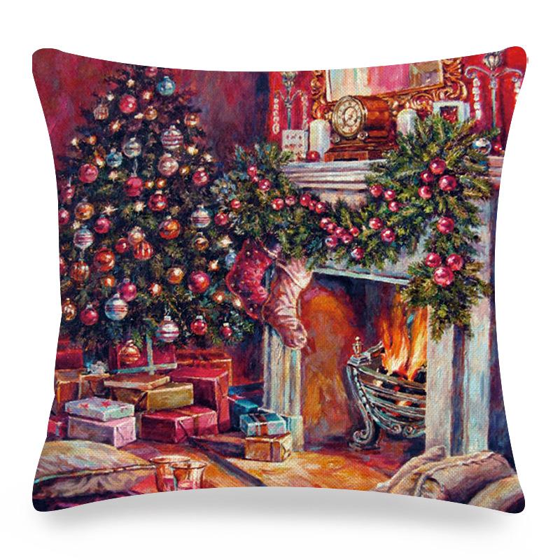 The cartoon Santa Claus is giving out gifts Digital printing short plush pillow covers for sofa office cushion cover home goods