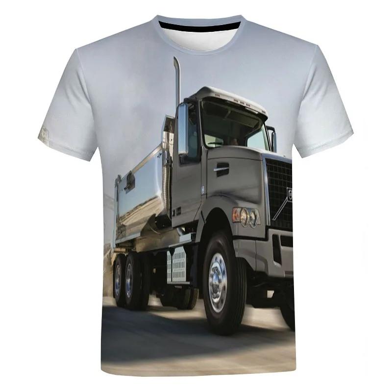 Summer Fashion New Heavy Truck Pattern Men's Print Image Fun Round Neck Short Sleeve Extra Large Comfortable Top